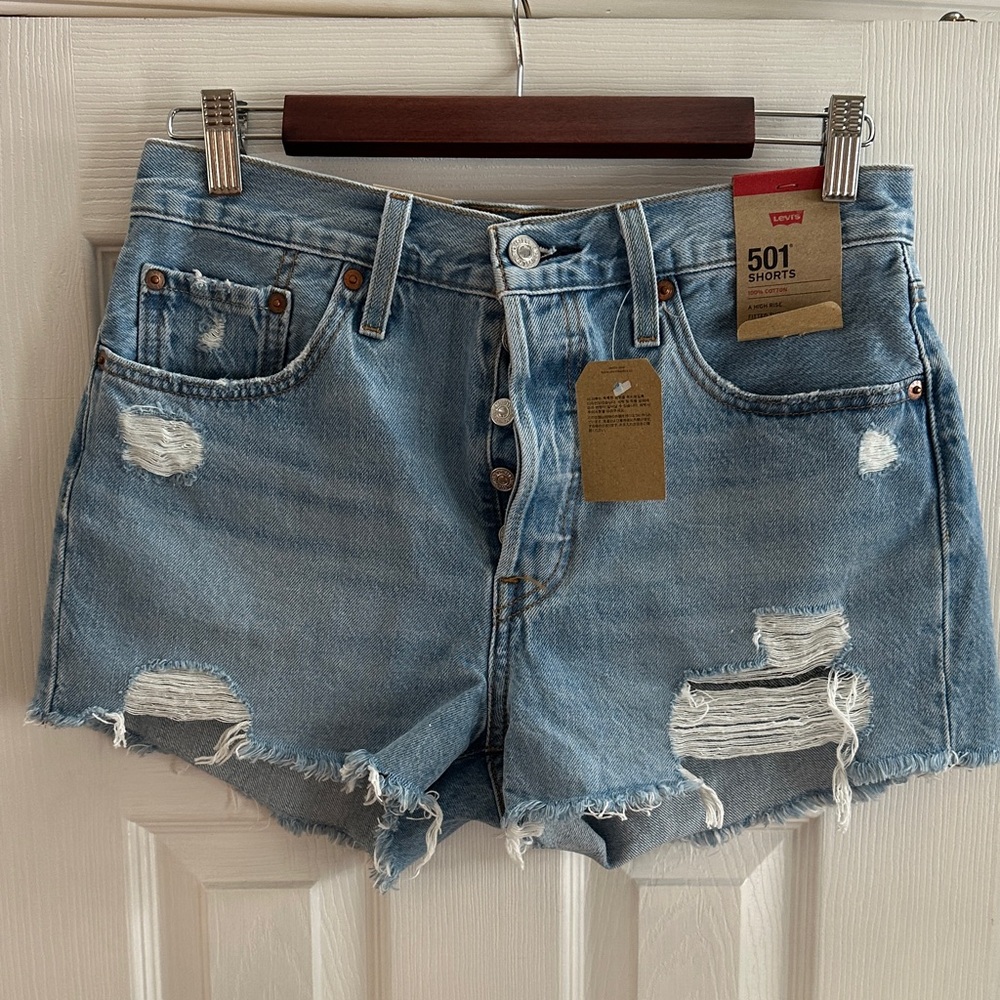 Levi's Light Blue Distressed Jean Shorts
